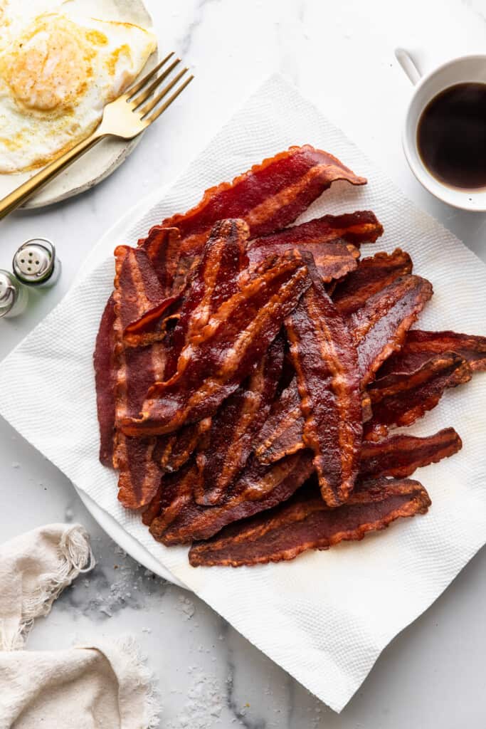 a pile of Air Fryer Turkey Bacon on a plate