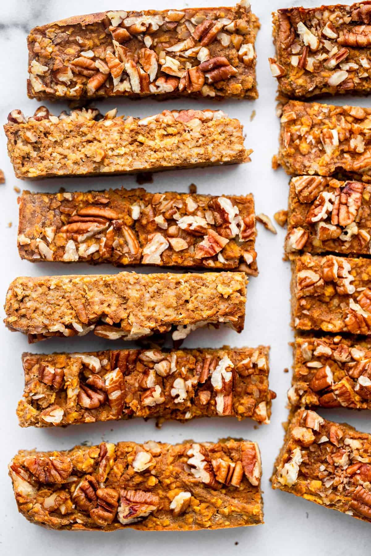 close up of sliced homemade pumpkin protein bars