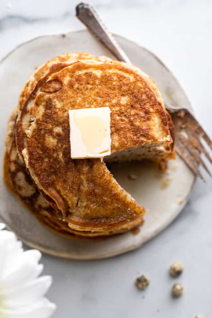 top view of Keto Coconut Flour Pancakes with butter on top